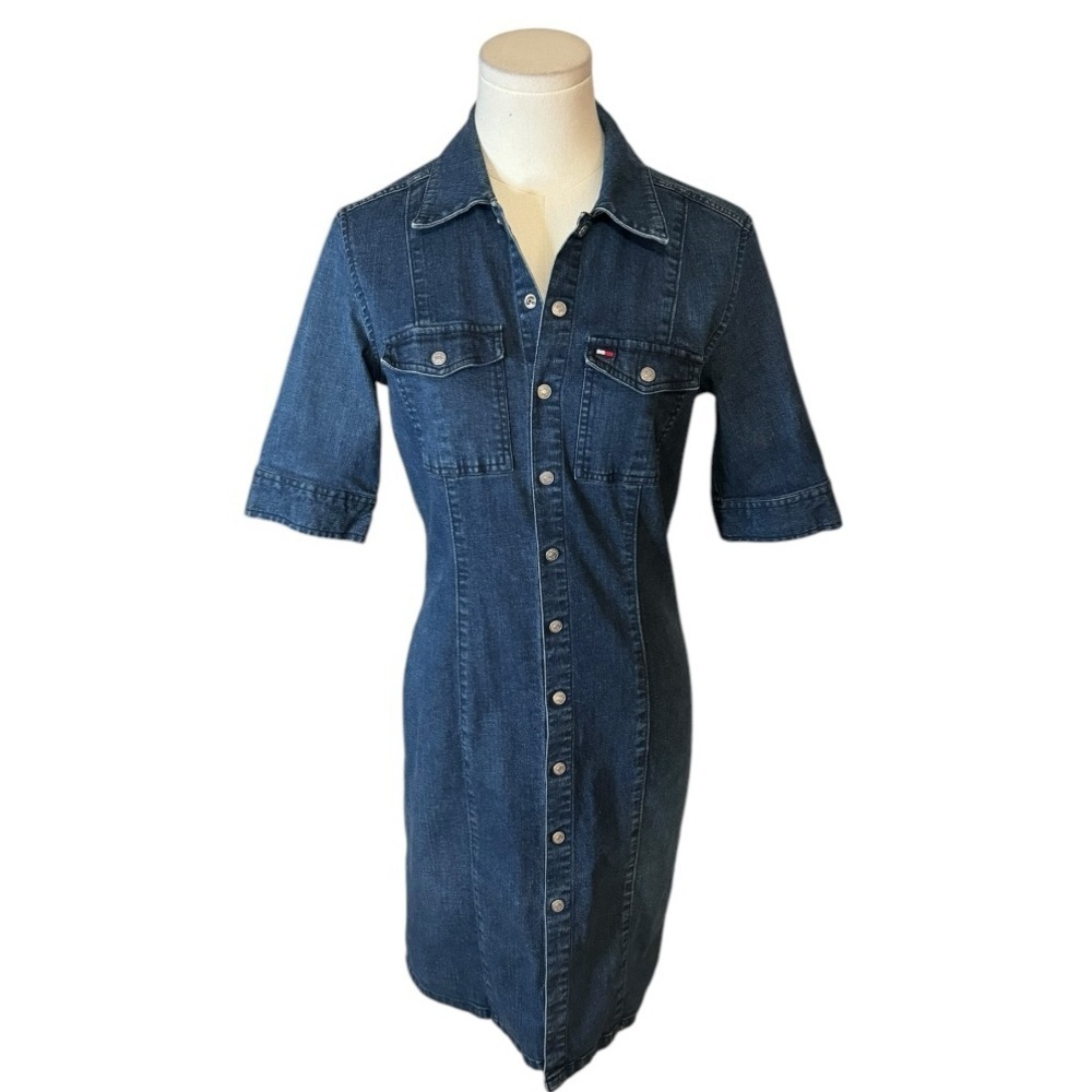 TOMMY HILFIGER Jeans Denim Mini Dress Vintage Fitted Bodycon‎ Size 4 Party Y2K